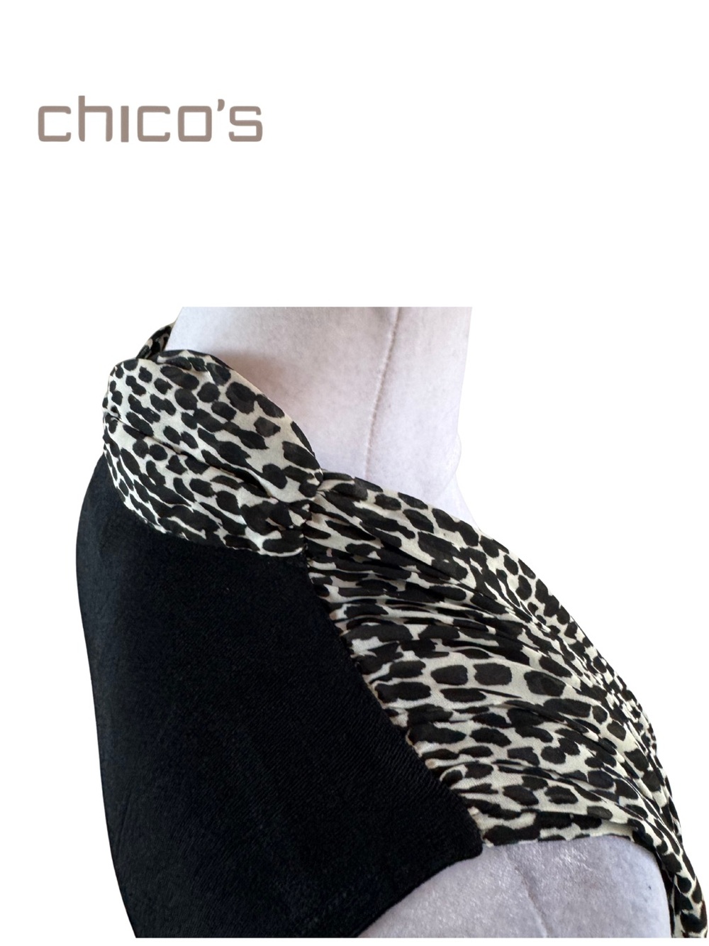 Chico’s 0 Travelers Black White Leopard Scissor Pleated Layer Vest 4 6 stretch S - Picture 6 of 12